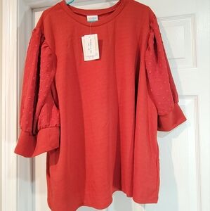 LuLaRoe Red Textured Sleeve Top